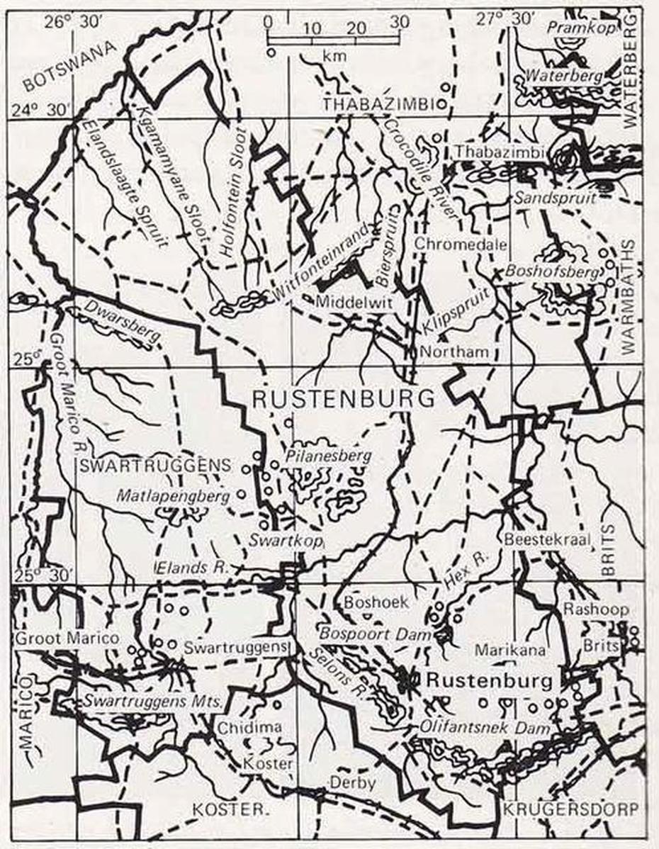 Map Of Rustenburg District, 1970S | South African History Online, Rustenburg, South Africa, Limpopo Province South Africa, Transvaal South Africa