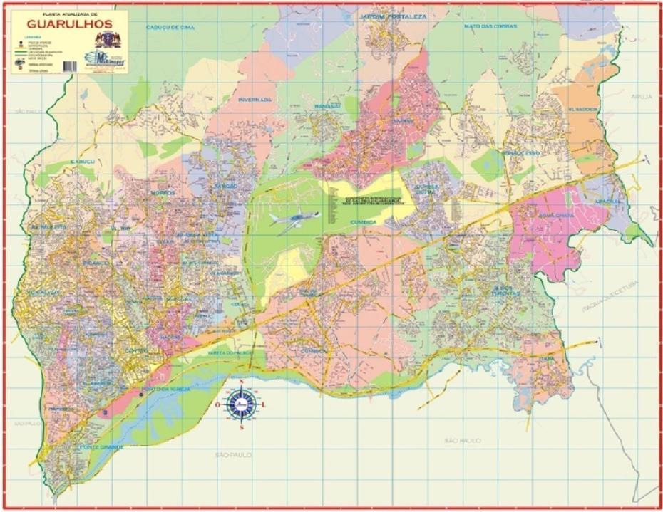 Mapa Gigante Da Cidade Municipio De Guarulhos 1,20 X 0,90 M – R$ 16,95 …, Guarulhos, Brazil, Sao Paulo Airport  Gru, Guarulhos Intl