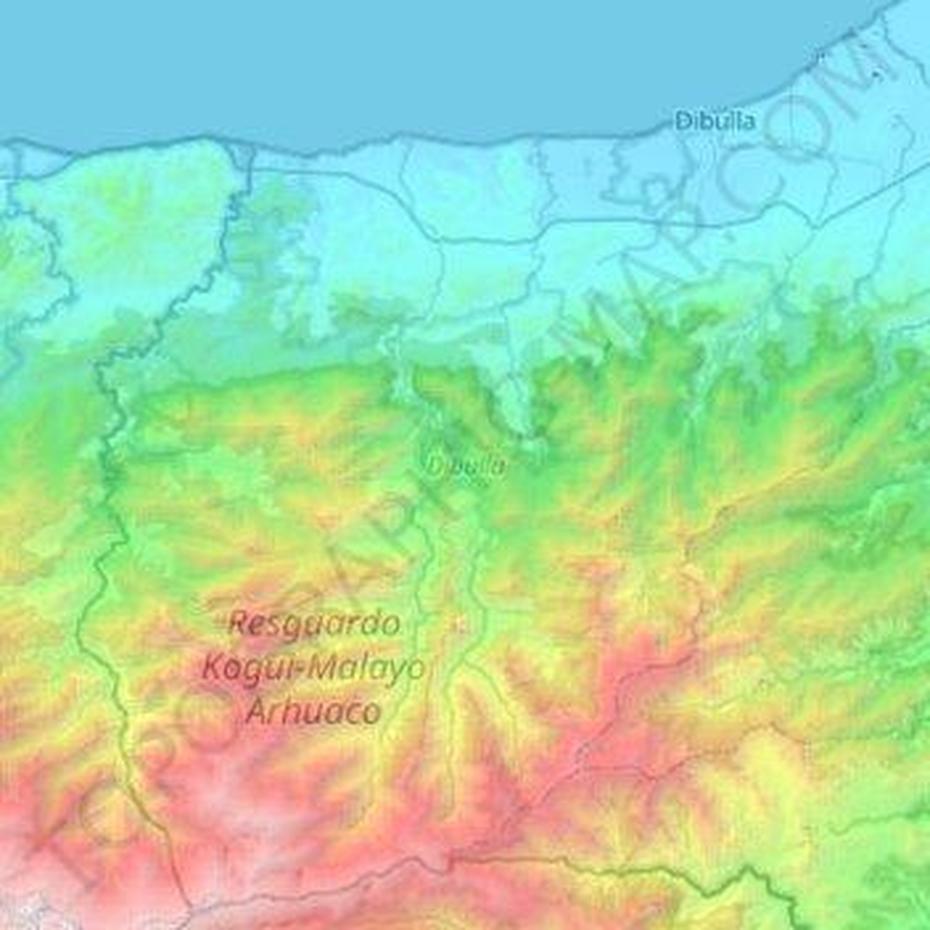 Mapa Topografico Dibulla, Altitud, Relieve, Dibulla, Colombia, Colombia Outline, Colombia Road