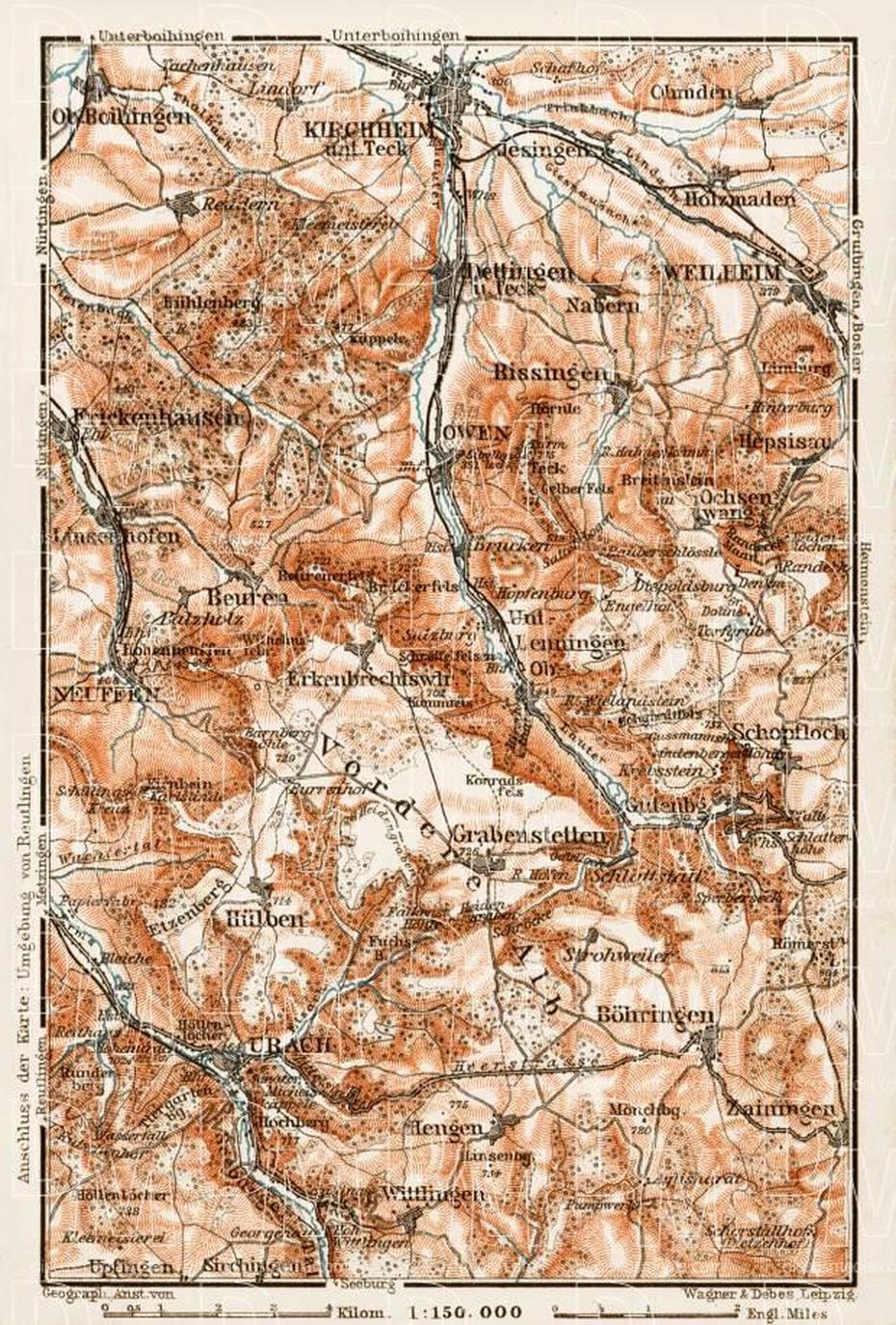 Old Map Of Kirchheim Unter Teck Vicinity In 1909. Buy Vintage Map …, Kirchheim Unter Teck, Germany, Kirchheim U Teck, Nurtingen Germany