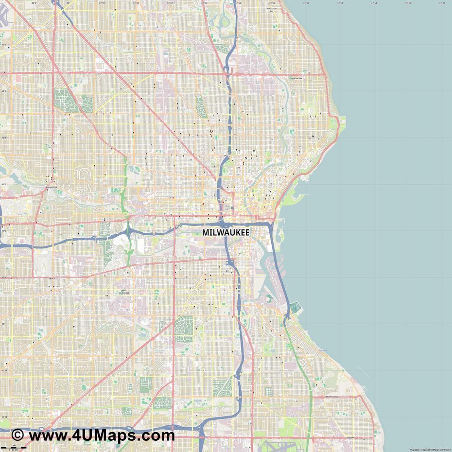 Pdf, Svg Scalable City Map Vector Milwaukee, Milwaukee, United States, Milwaukee Skyline At Night, The Couture Milwaukee