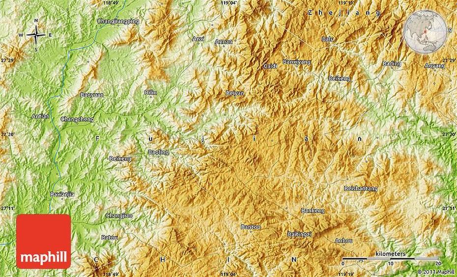 Physical Map Of Guixi, Guixi, China, Shantou China, Teochew