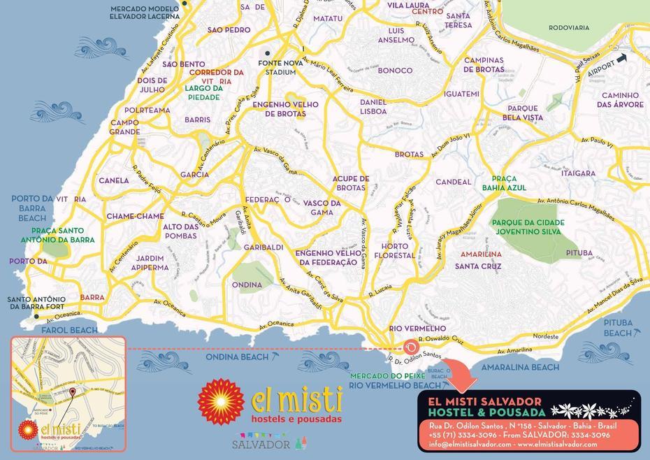 Salvador Roads And Beaches Map, Salvador, Brazil, North Brazil, Amazonas Brazil