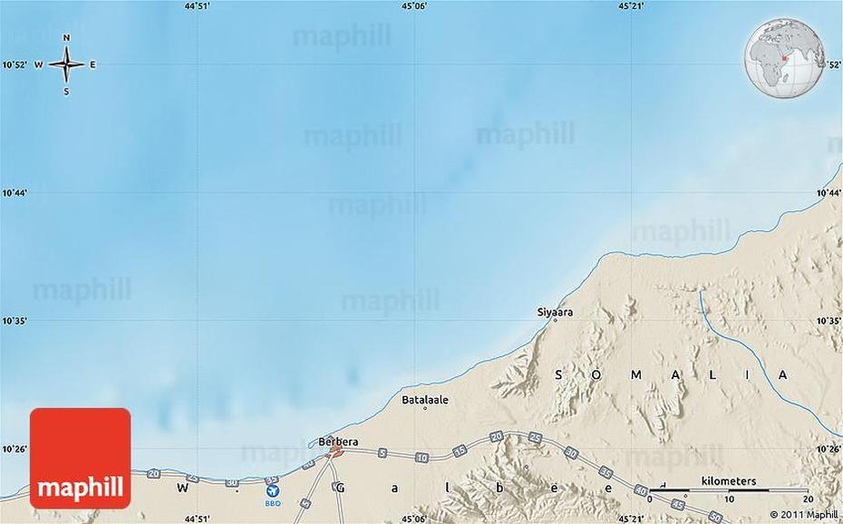 Shaded Relief Map Of Berbera, Berbera, Somalia, Greater Somalia, Camp Lemonnier