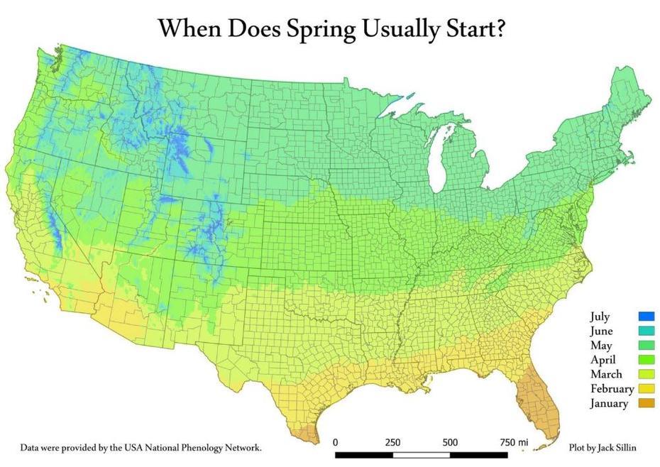 When Does Spring Usually Start In The U.S? – Vivid Maps In 2021 | Map …, Spring, United States, United States  50 States, United States  Puzzle