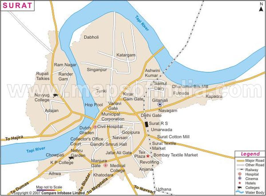 Surat Map Online, Sūrat, India, Lahore India, Varanasi India