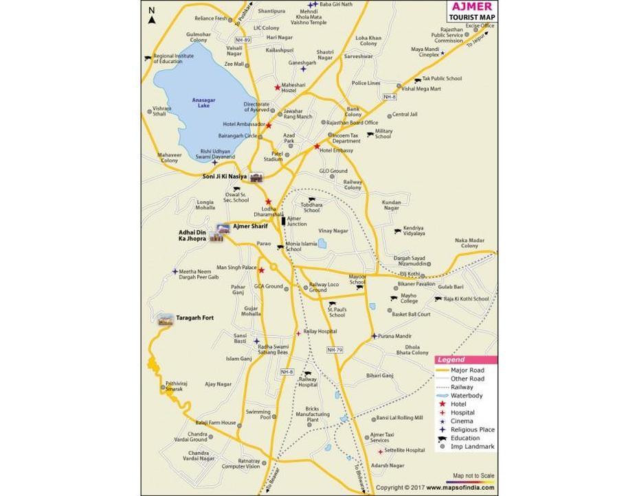 Buy Ajmer Tourist Map Online, Ajmer, India, Udaipur India, Dharuri