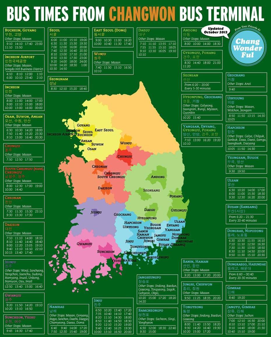 Changwon Bus Terminal Destinations Times | Bus Terminal, Army Life, Changwon, South Korea, South Korea Tourist, South Korea Weather