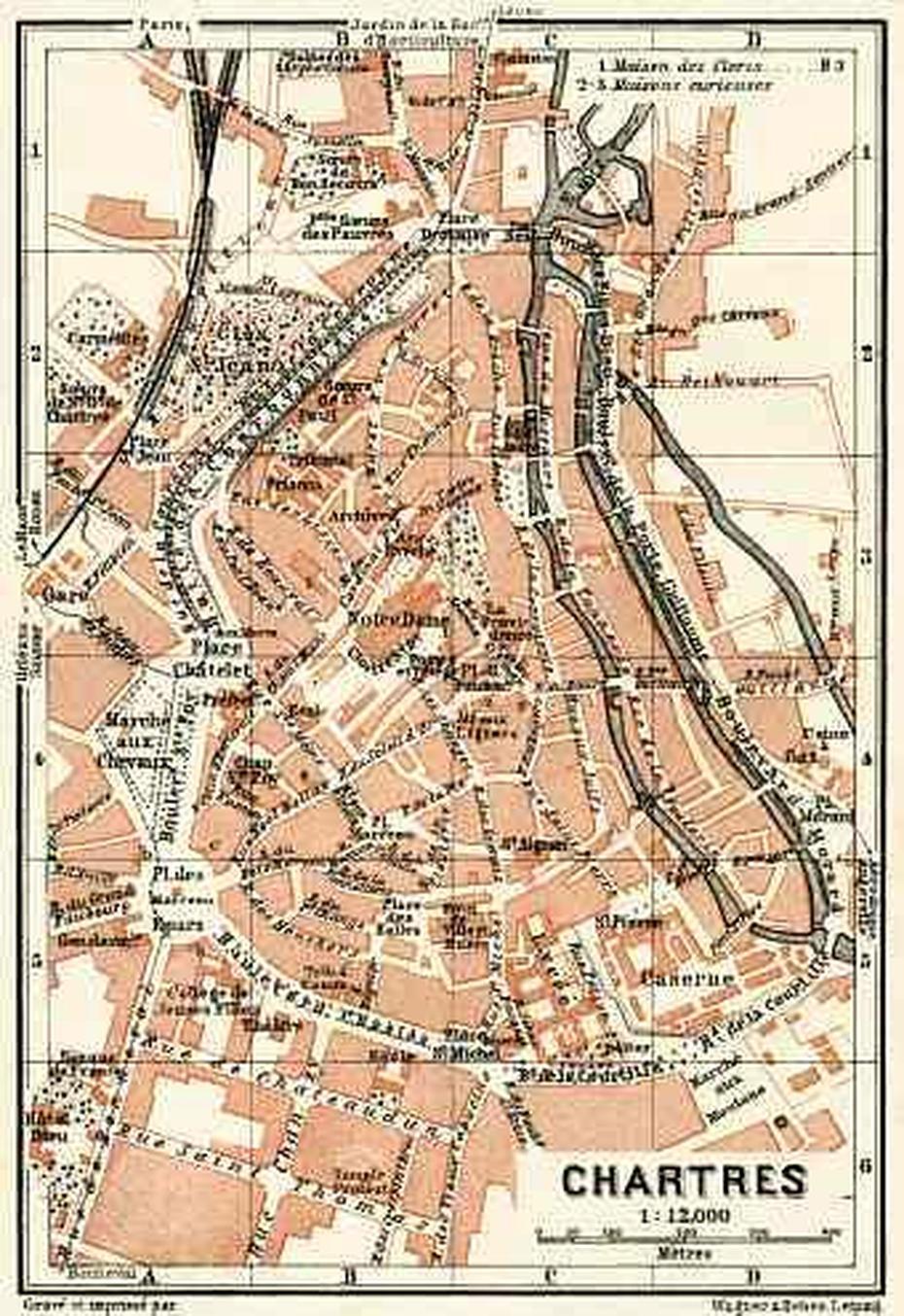 Historical Map Prints Of Chartres In France For Sale And Download. Map …, Chartres, France, Sete France, Aix Les Bains France