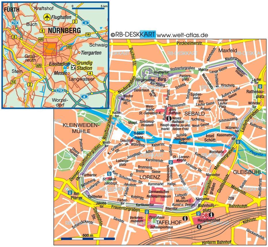 Map Of Nuremberg (City In Germany, Bavaria) | Welt-Atlas.De, Nuremberg, Germany, Nuremberg Pa, Nuremberg Metro