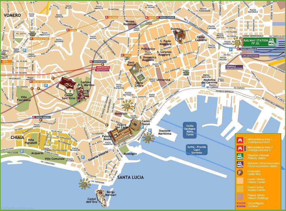 Naples Tourist Attractions Map  | Naples Map, Italy Map, Tourist Map, Naples, Italy, Naples City, Gulf Of Naples