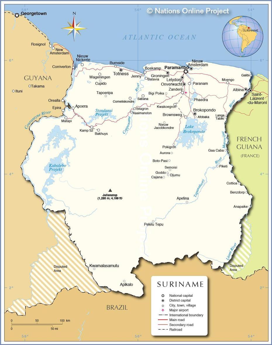 Political Map Of Suriname – Nations Online Project, Cottica, Suriname, Suriname Country, Suriname Pictures