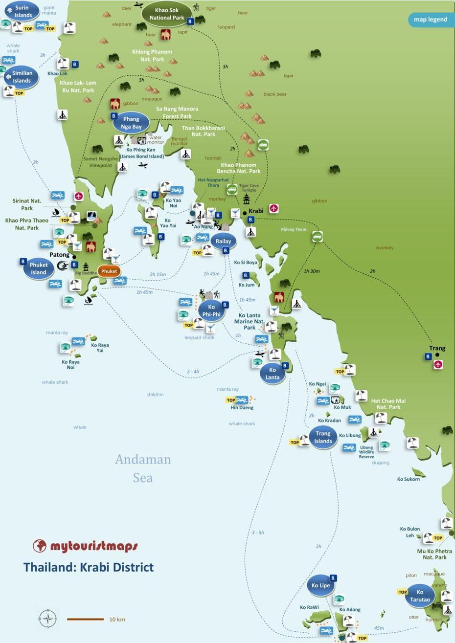 Tourist Map Of Krabi – Thailand | Mytouristmaps, Krabi, Thailand, Krabi Thailand Hotels, Phuket Krabi