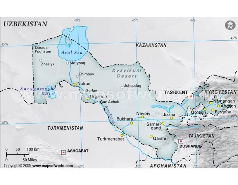 Buy Printed Uzbekistan Physical Map, Gray, Piskent, Uzbekistan, Bukhara, Uzbekistan Flag