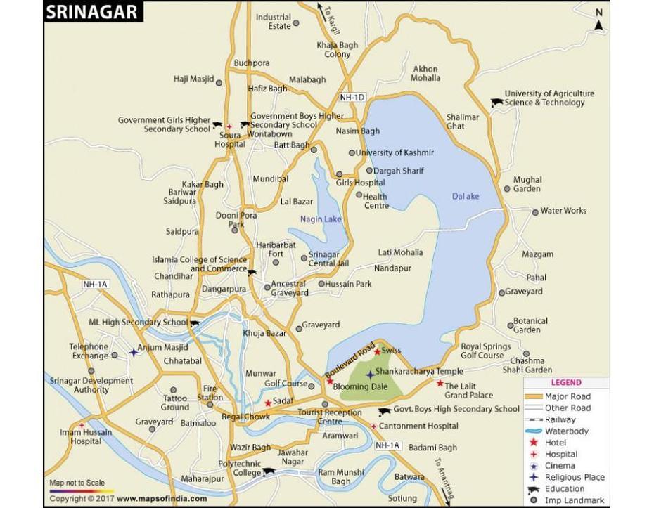 Buy Srinagar City Map Online, Srīnagar, India, Jammu, Asia  Kashmir