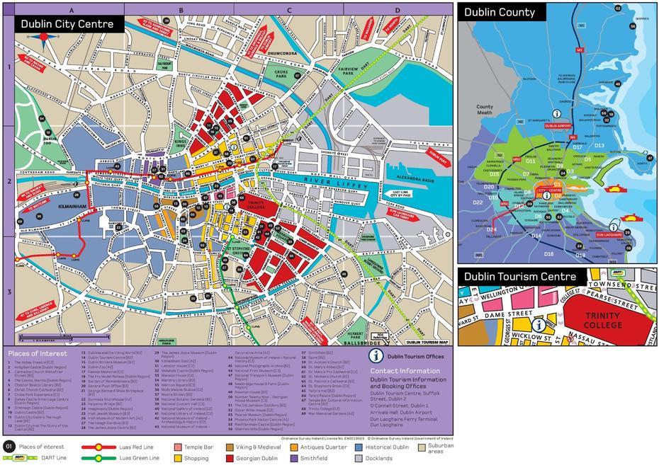 Dublin Sightseeing Map, Dublin, Ireland, Tourist  Of Dublin, Kilkenny Ireland