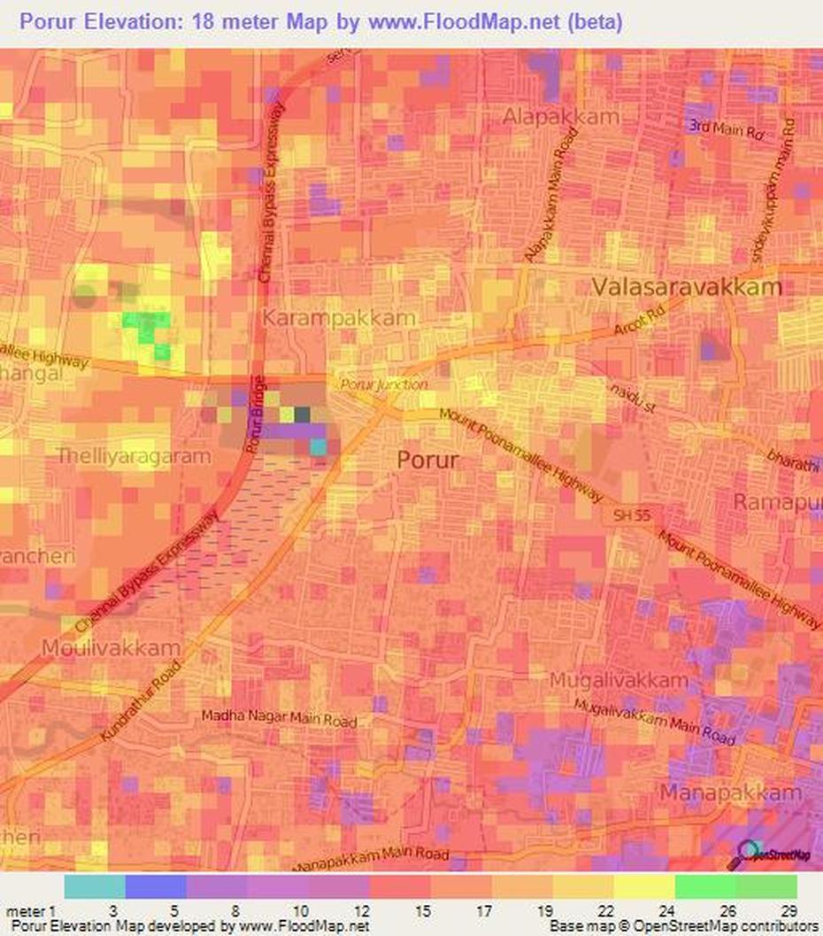 Elevation Of Porur,India Elevation Map, Topography, Contour, Porur, India, Of Flooded Areas, Chennai Tamil  Nadu