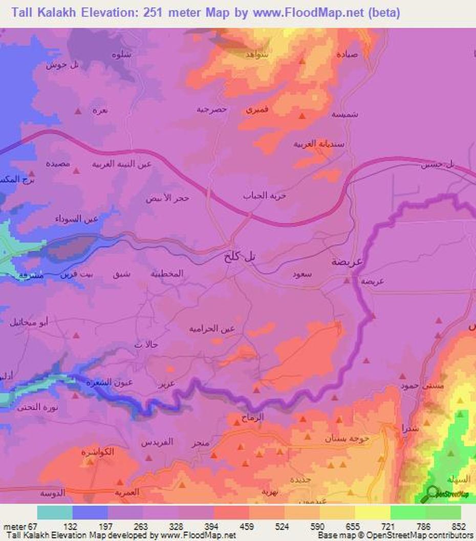 Elevation Of Tall Kalakh,Syria Elevation Map, Topography, Contour, Tallkalakh, Syria, Ancient Syria, Syria  Outline