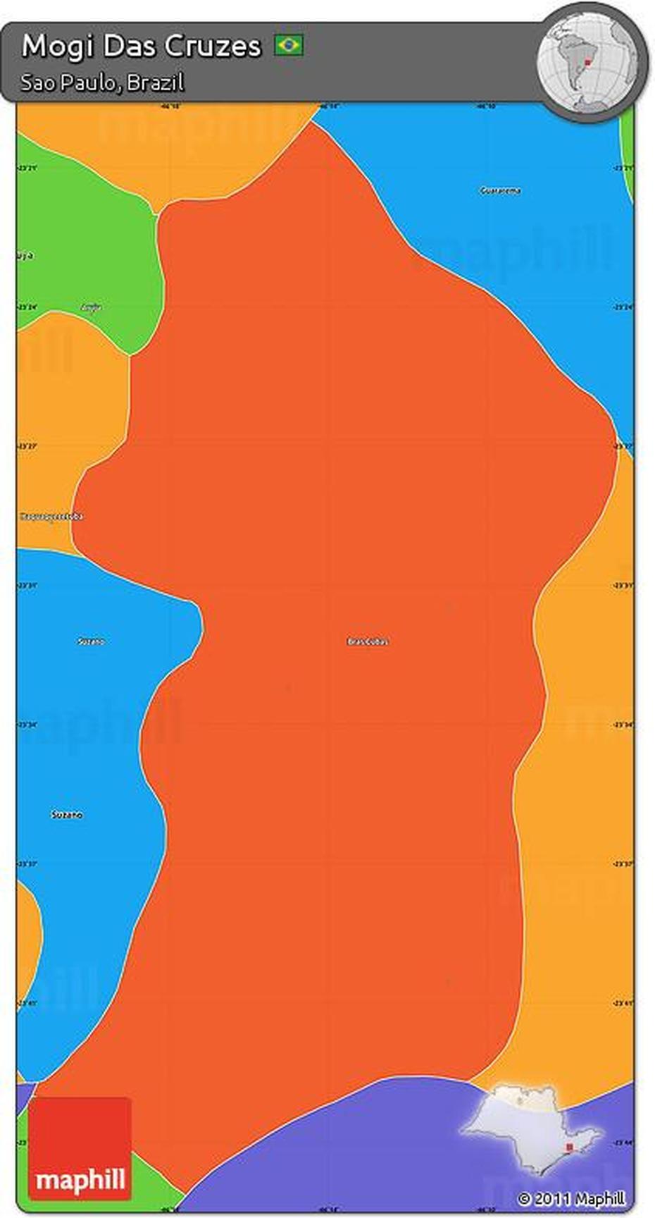 Free Political Simple Map Of Mogi Das Cruzes, Mogi Das Cruzes, Brazil, Belo Horizonte, Cidade De Mogi