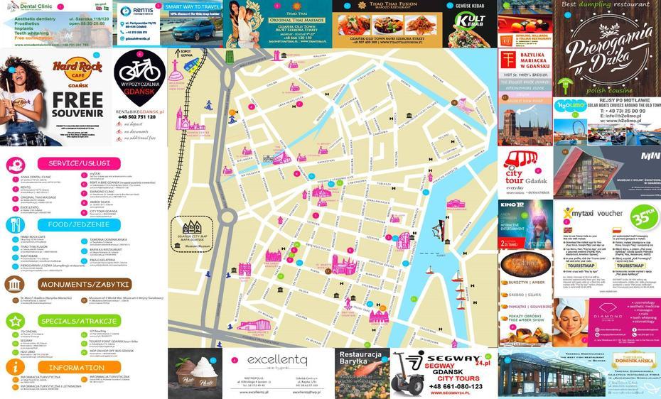 Gdansk Tourist Map, Gdańsk, Poland, Gdynia, Gdańsk A