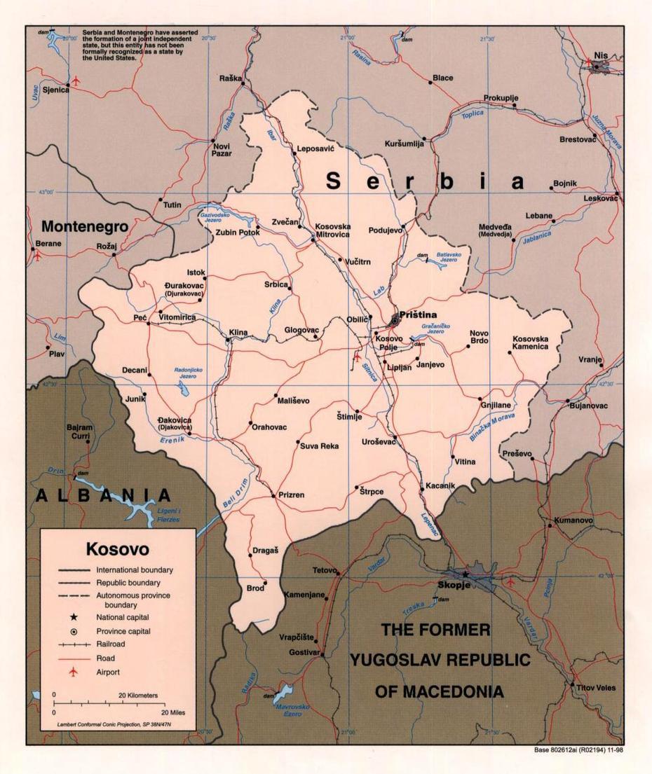 Kosovo On World, Albania Kosovo, Detailed Political, Klinë, Kosovo
