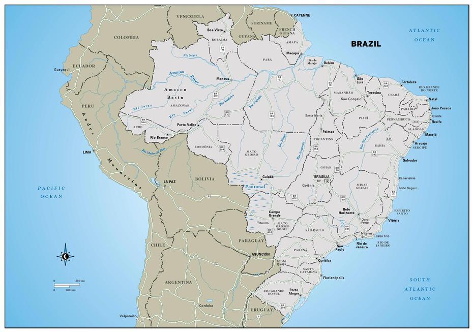 Large Detailed Political And Administrative Map Of Brazil With Highways …, Altos, Brazil, Trentino-Alto Adige, Alto  Ga