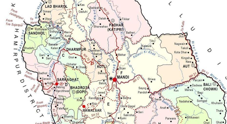 Map Of Mandi District Himachal Pradesh – Himachal Pradesh General Studies, Rāmganj Mandi, India, Rāmganj Mandi, India