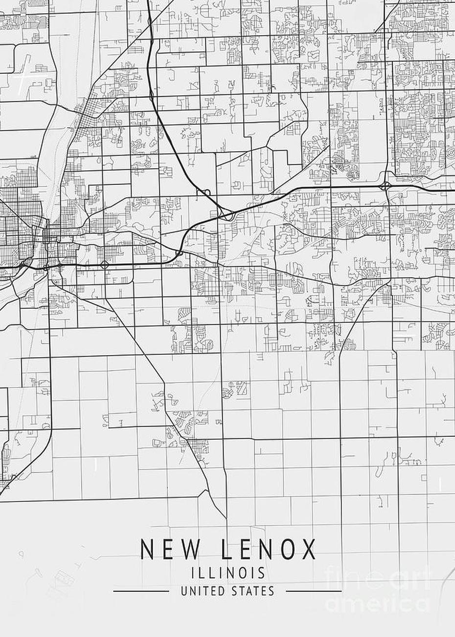 New Lenox – Illinois Us Gray City Map Digital Art By Tien Stencil, New Lenox, United States, Channahon Il, Village Of New Lenox