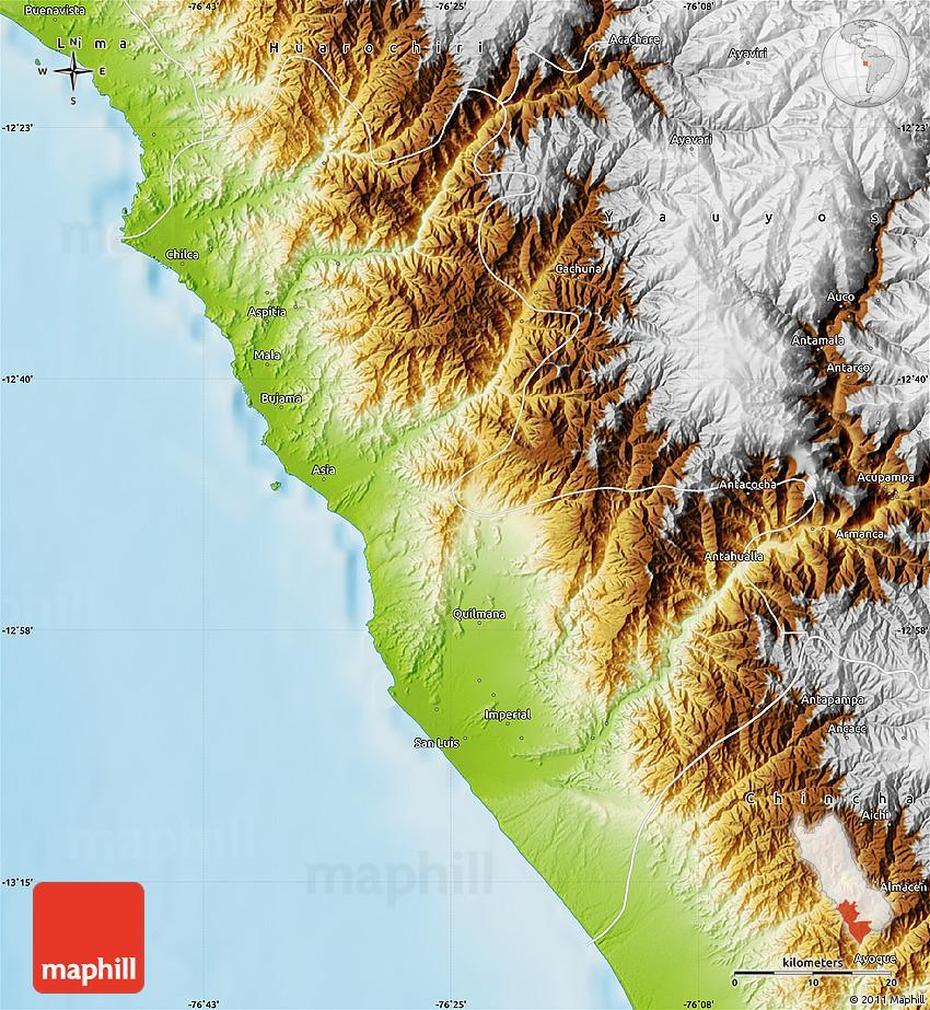 Physical Map Of Canete, Cañete, Chile, Southern Chile, Chile  Cities