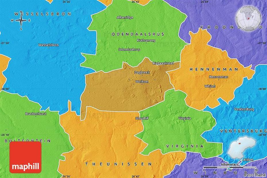 Physical Map Of Welkom, Political Outside, Welkom, South Africa, Queenstown South Africa, Tembisa