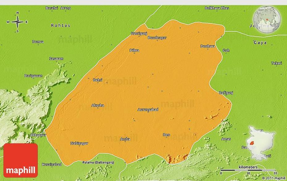 Political 3D Map Of Aurangabad, Physical Outside, Aurangābād, India, Maharashtra  With Cities, Ajanta