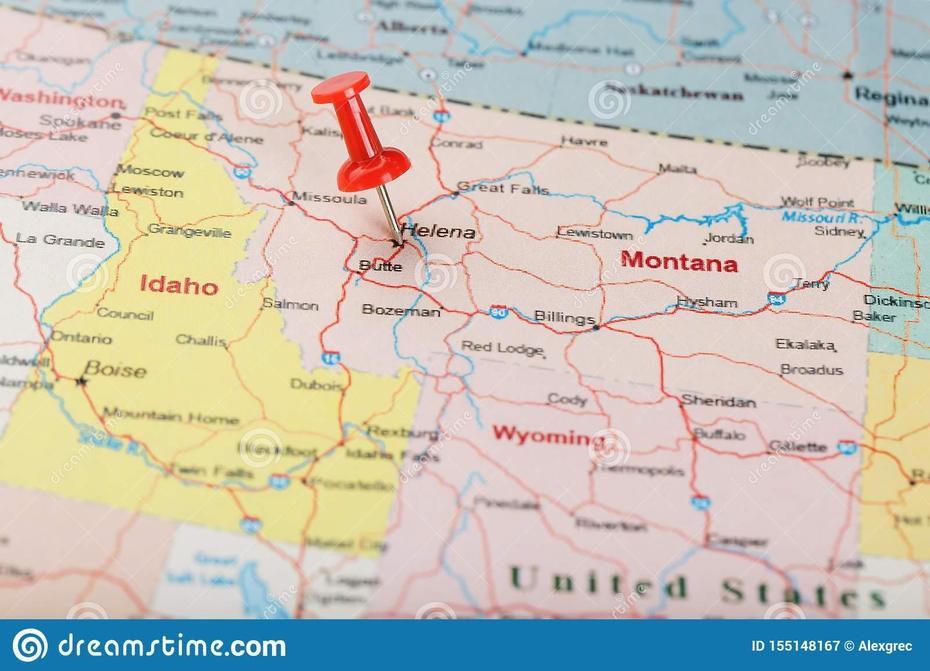 Red Clerical Needle On A Map Of Usa, Montana And The Capital Of Helena …, Helena, United States, United States  Simple, Cool United States