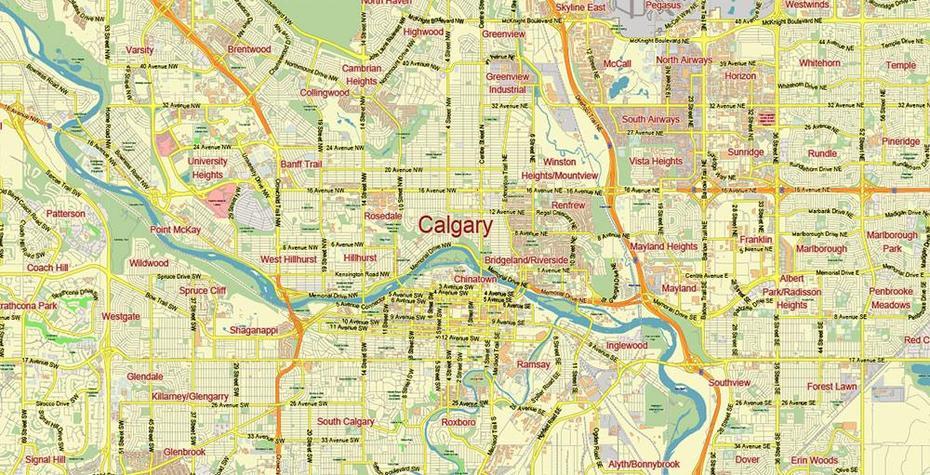 Calgary Alberta Canada Map Vector City Plan Low Detailed (For Small …, Calgary, Canada, Calgary Ab, Southern Canada