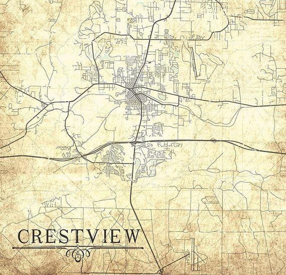 Crestview Fl Canvas Print Florida Vintage Map Crestview City …, Crestview, United States, Crestview Fl Location On, Crestview Fl 32536