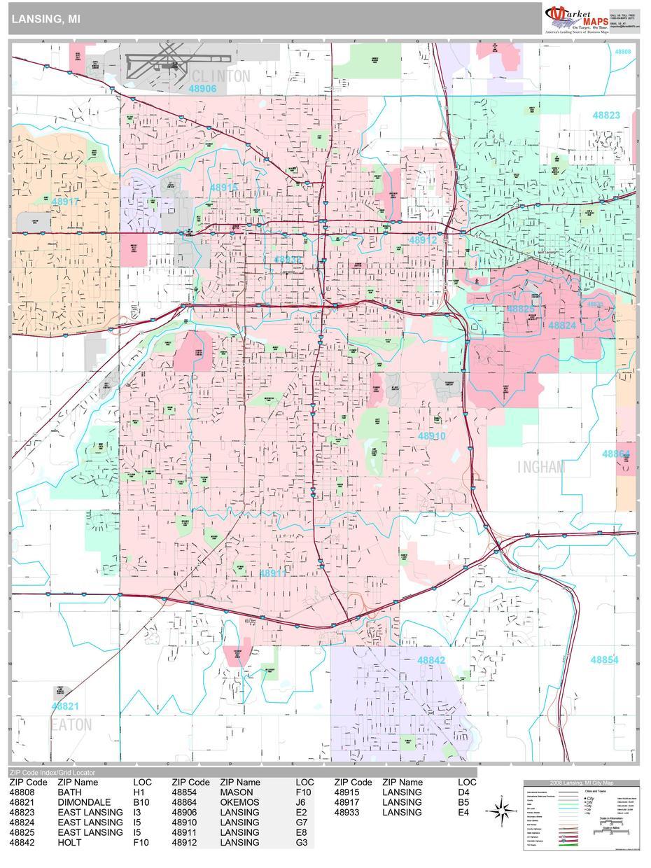 Lansing Michigan Wall Map (Premium Style) By Marketmaps, Lansing, United States, Lansing Ny, East Lansing