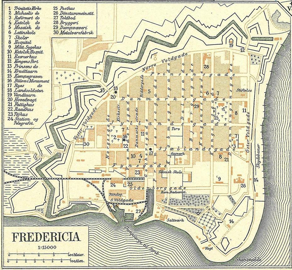 Map Of Fredericia, Denmark, Ca. 1900. The City Was Founded In 1650 …, Fredericia, Denmark, Odense Denmark, Vejle Denmark