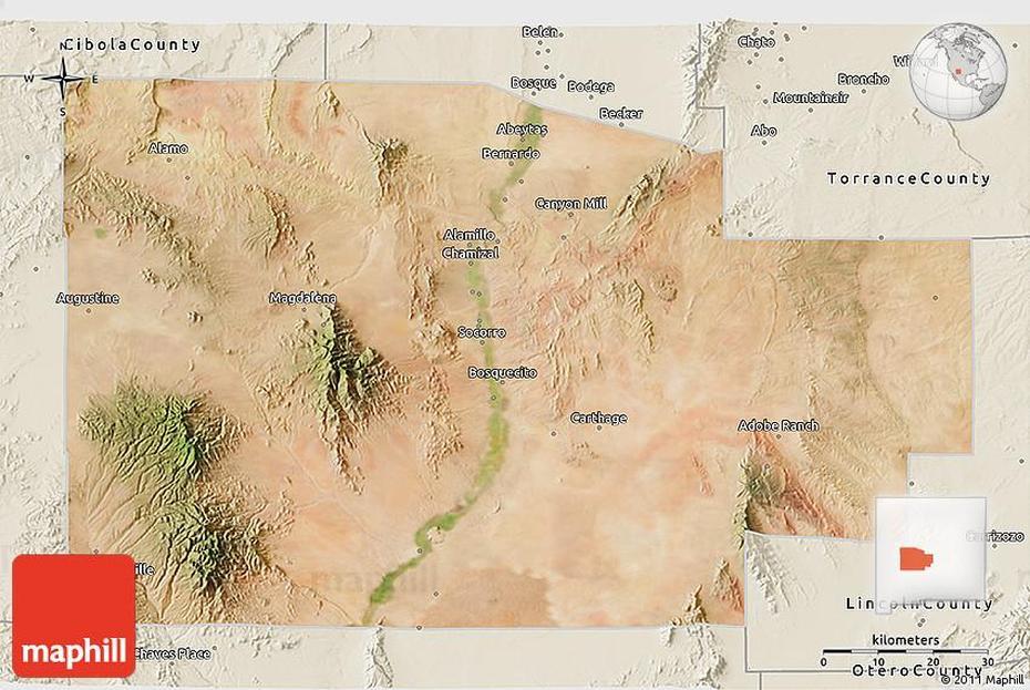 Satellite 3D Map Of Socorro County, Shaded Relief Outside, Socorro, United States, Socorro New Mexico, Socorro Ufo