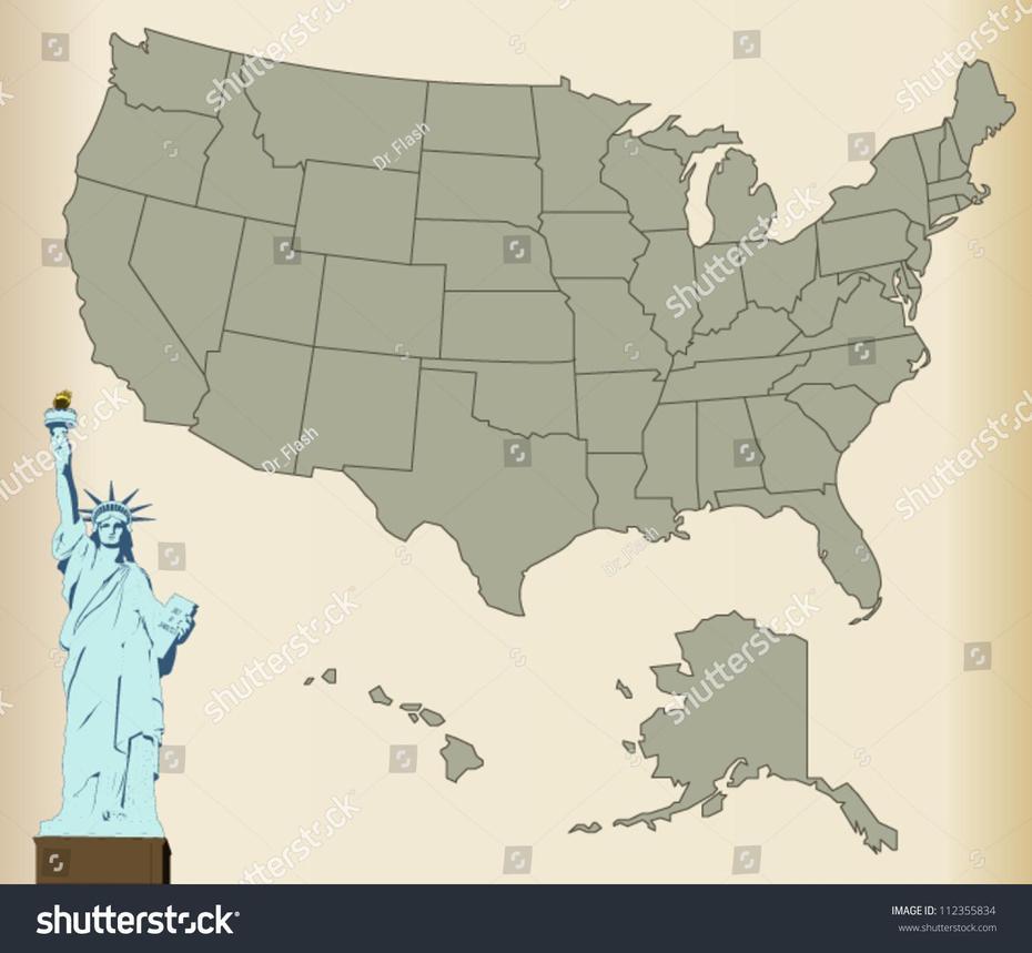 Usa Map Statue Liberty Stock Vector 112355834 – Shutterstock, Liberty, United States, Liberty State Park Nj, New York Liberty Statue