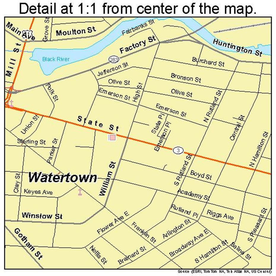 Watertown New York Street Map 3678608, Watertown Town, United States, Watertown Wi, Watertown Mn