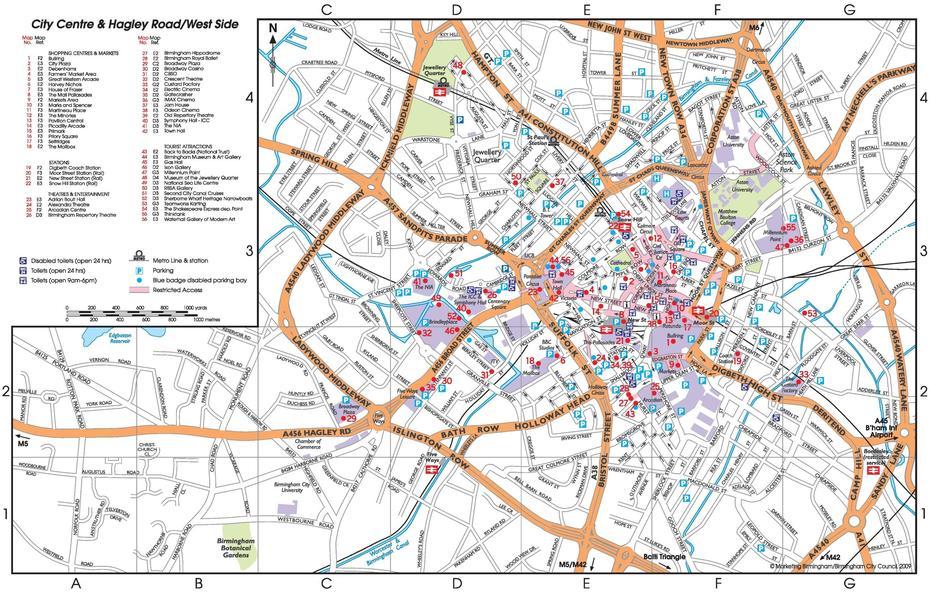 Birmingham Tourist Map, Birmingham, United Kingdom, Birmingham City Uk, Birmingham On England