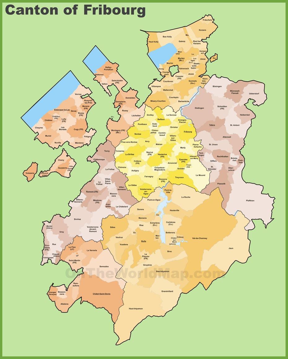 Canton Of Fribourg Municipality Map, Fribourg, Switzerland, Freiburg, Switzerland Tour