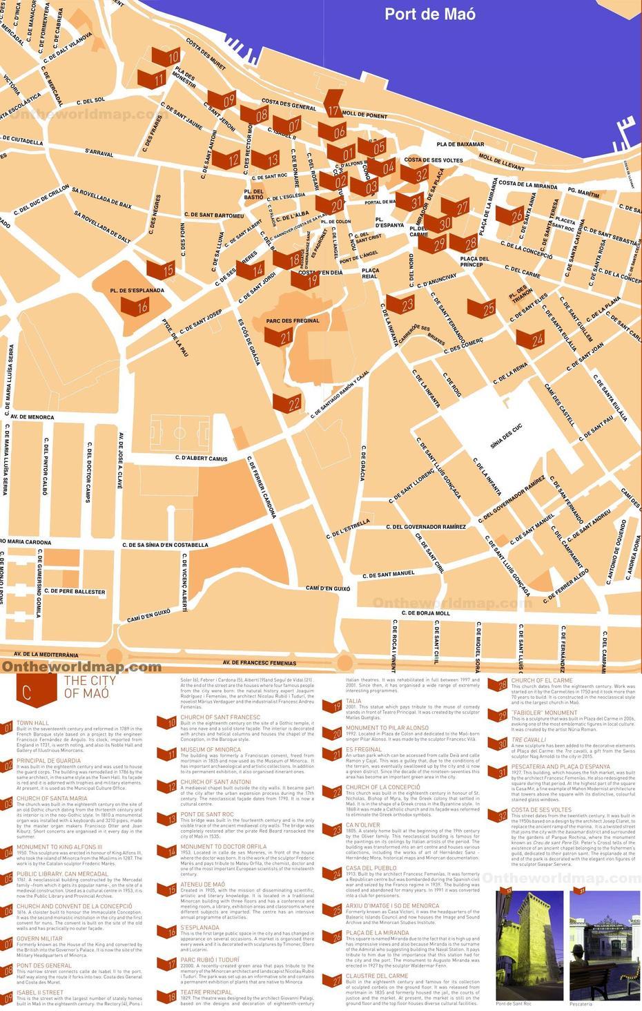 Mahon Tourist Attractions Map, Mahón, Spain, Mahon Menorca Spain, Menorca