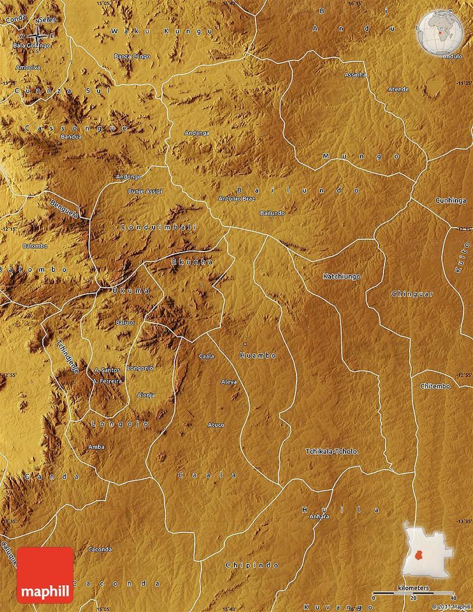 Physical Map Of Huambo, Huambo, Angola, Angola Wallpaper, Malanje Angola