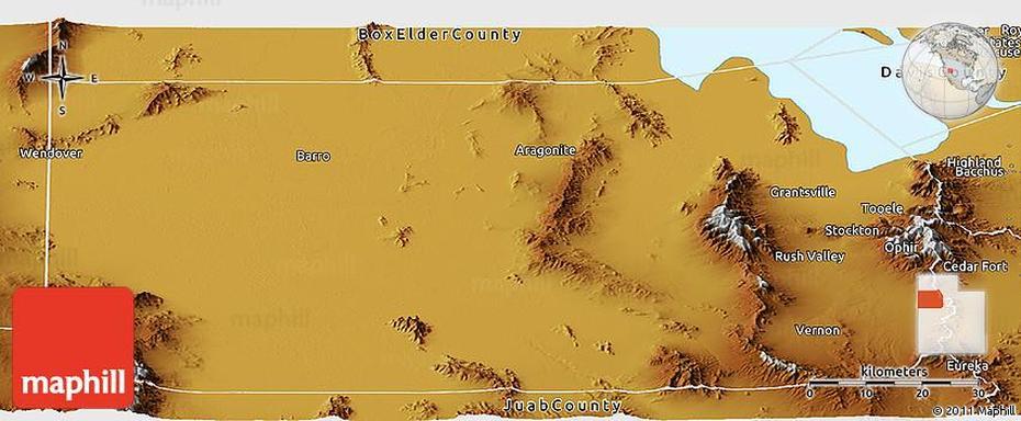 Physical Panoramic Map Of Tooele County, Tooele, United States, Sandy Utah, Tooele Army Depot