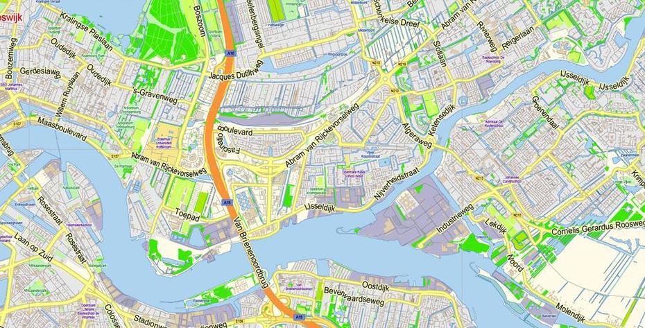 Rotterdam Netherlands Pdf Map Vector Exact City Plan Low Detailed …, Rotterdam, Netherlands, Rotterdam World, Rotterdam City