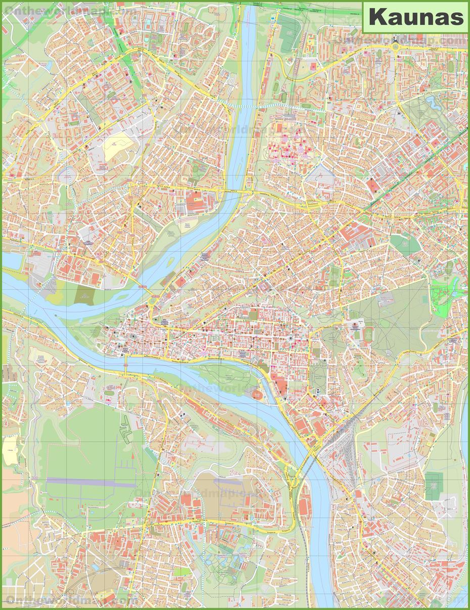 Large Detailed Map Of Kaunas, Kaunas, Lithuania, Lithuania Physical, Klaipeda Lithuania