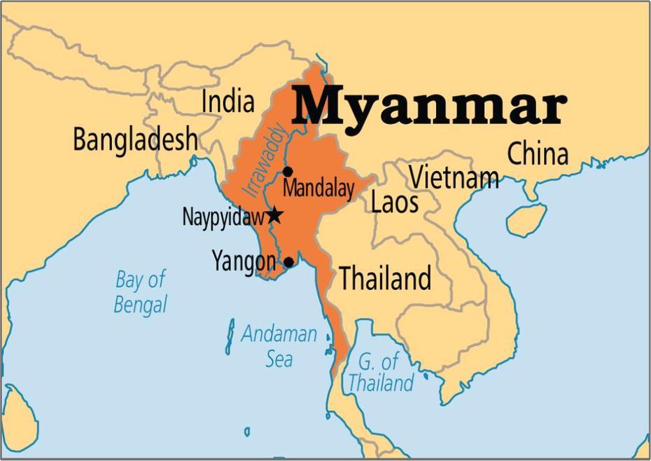Myanmar Map, Tawsalun, Myanmar, Myanmar Burma, India- Myanmar