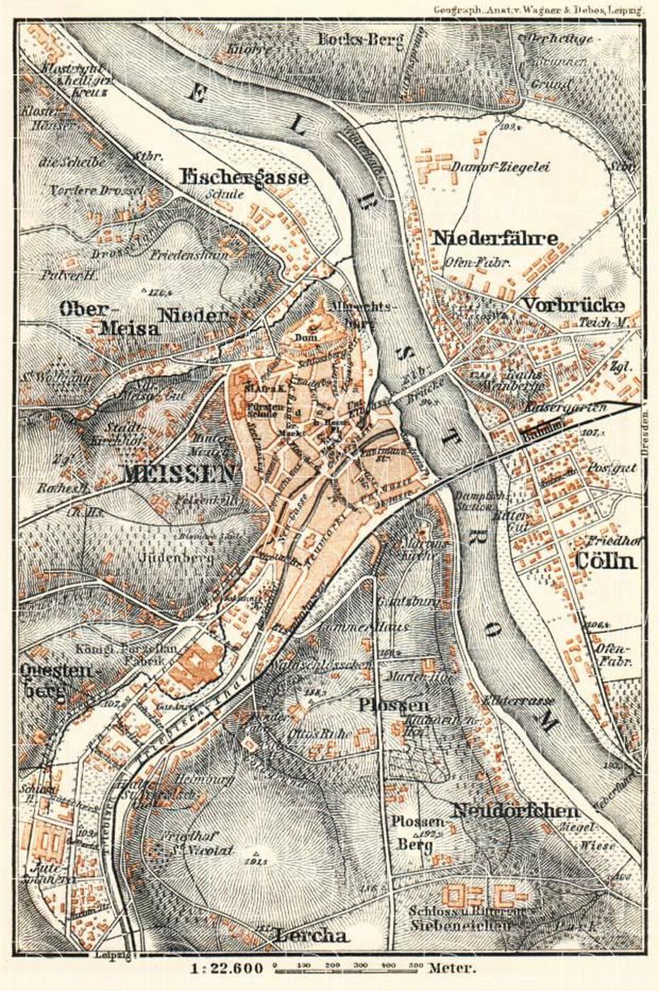 Old Map Of Meissen (Meien) In 1887. Buy Vintage Map Replica Poster …, Meißen, Germany, Sachsen, Meissen  Porcelain