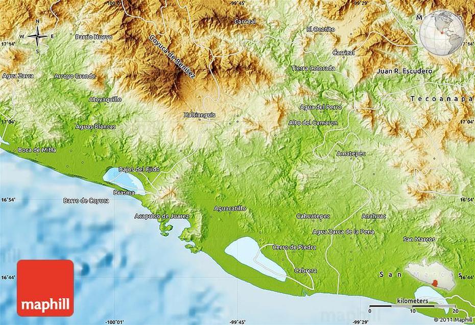 Physical Map Of Acapulco De Juarez, Acapulco De Juárez, Mexico, Acapulco Guerrero, Acapulco Mexico City