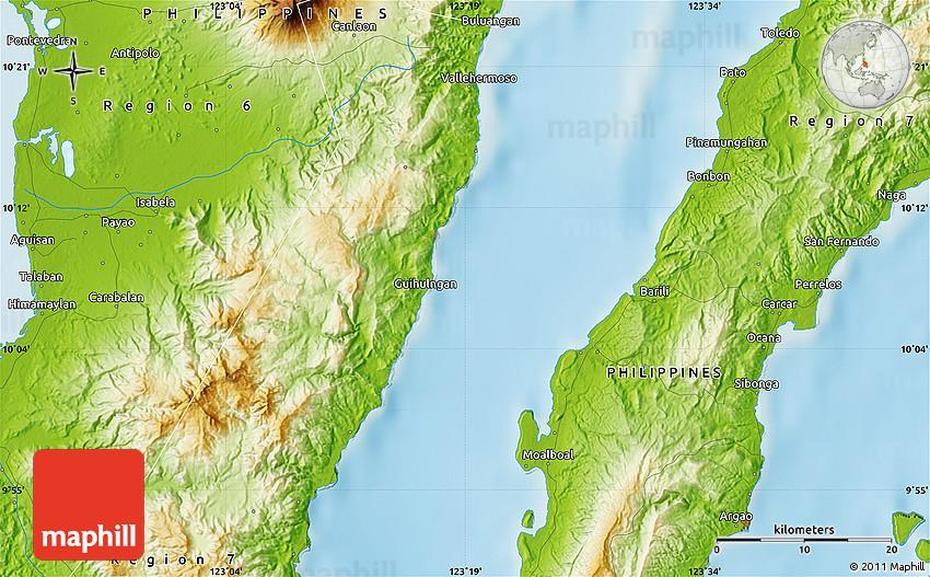 Physical Map Of Aloguinsan, Aloguinsan, Philippines, Bojo River Aloguinsan, Hidden Beach Aloguinsan Cebu